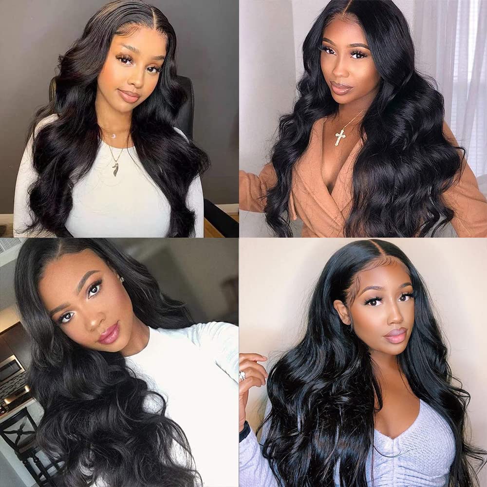 Lzlefho HD Transparent 360 Lace Front Wigs Human Hair 180% Density Pre Plucked 360 Body Wave Full Lace Human Hair Wigs for Women with Baby Hair Natural Color (28inch)