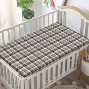 Brown Plaid Themed Fitted Crib Sheet,Standard Crib Mattress Fitted Sheet Soft & Stretchy Fitted Crib Sheet-Baby Crib Sheets for Girl or Boy, 28“ x52“,Multicolor