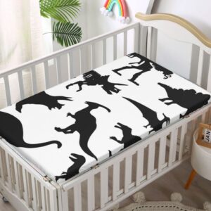 Dinosaur Themed Fitted Crib Sheet,Standard Crib Mattress Fitted Sheet Soft Toddler Mattress Sheet Fitted-Baby Sheet for Boys Girls, 28“ x52“,White Black