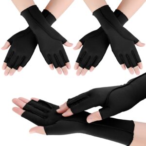 janmercy 3 pairs arthritis compression gloves outside seams fingerless compression gloves for women men carpal tunnel swelling (black, normal)