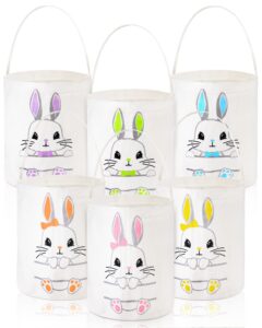 6 pcs easter baskets with handles easter bunny baskets kids easter basket bags 6 color bunny canvas tote bags for egg hunting easter rabbit baskets for kids easter party decor supplies (lovely style)