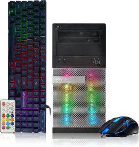 dell rgb gaming desktop pc, intel quad i5 up to 3.6ghz, 16gb ram, radeon rx 550 4g gddr5, 128g ssd + 3tb, dvd, wifi & bluetooth, rgb keyboard & mouse, win 10 pro (renewed)