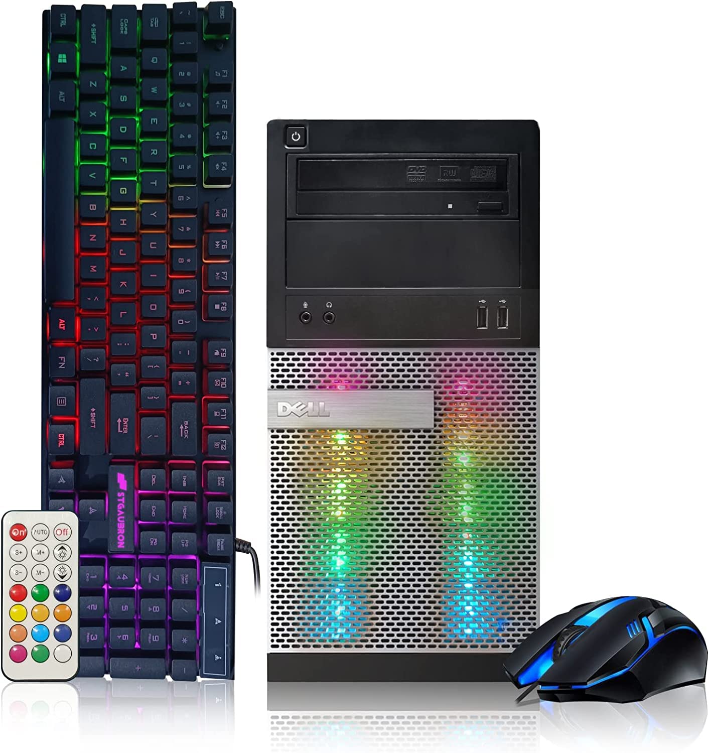 Dell RGB Gaming Desktop PC, Intel Quad I5 up to 3.6GHz, 16GB RAM, Radeon RX 550 4G GDDR5, 128G SSD + 3TB, DVD, WiFi & Bluetooth, RGB Keyboard & Mouse, Win 10 Pro (Renewed)