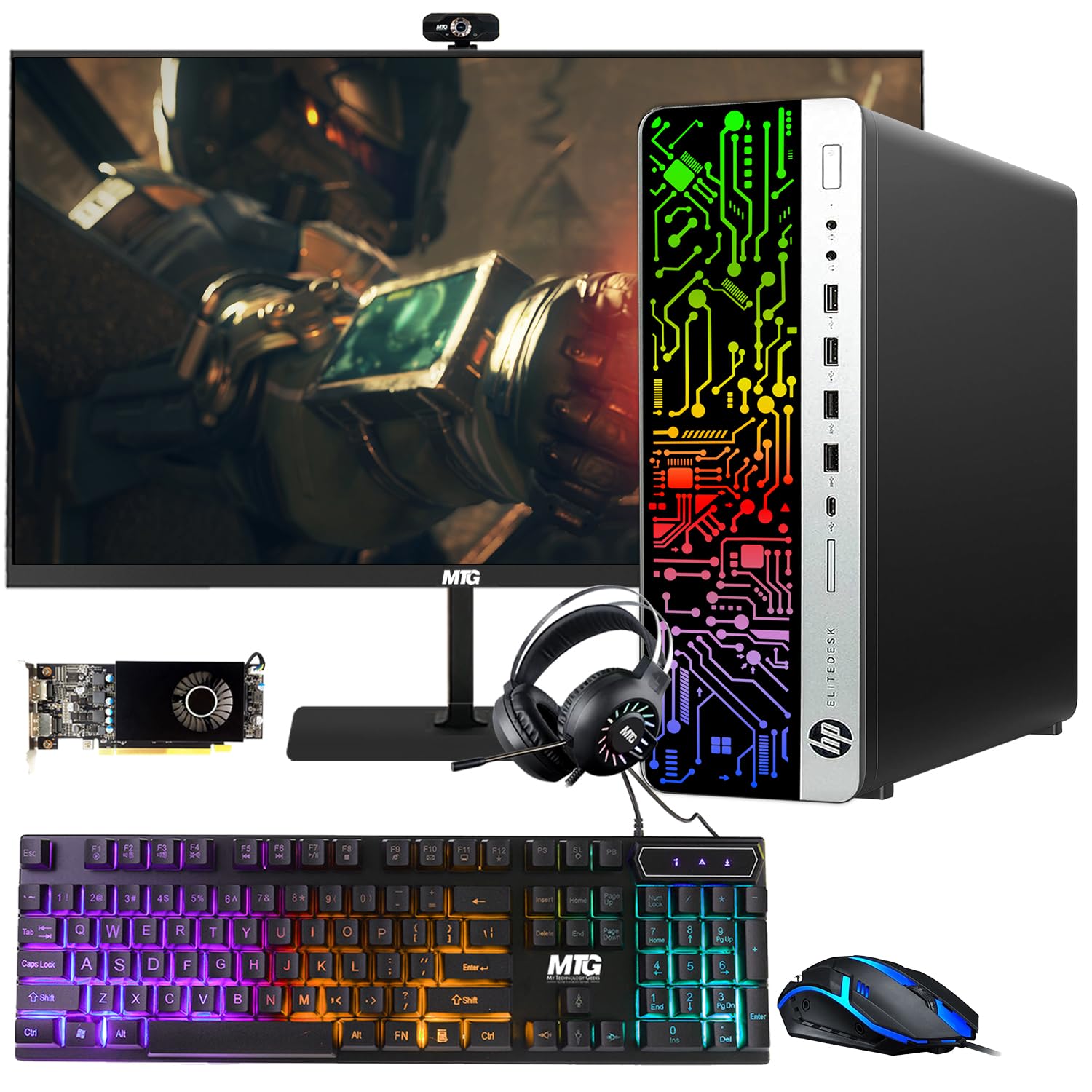 HP G3 RGB Computer PC Intel i5-6th Gen, AMD RX 550 Graphics, 32GB RAM, 240GB SSD + 2TB HDD, MTG New 24 Inch Monitor, RGB Keyboard Mouse, Headphone, Webcam, Win 10 Pro (Renewed)