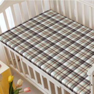 Brown Plaid Themed Fitted Crib Sheet,Standard Crib Mattress Fitted Sheet Soft & Stretchy Fitted Crib Sheet-Baby Crib Sheets for Girl or Boy, 28“ x52“,Multicolor