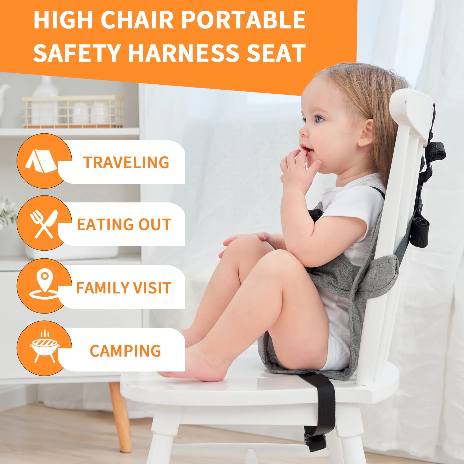 High Chair Harness Seat for Travel, Portable Baby Safety Harness Chair Accessory, Washable Travel Harness Seat with Adjustable Straps Shoulder Belt for Infant Feeding/Toddler - Baby Travel Essential