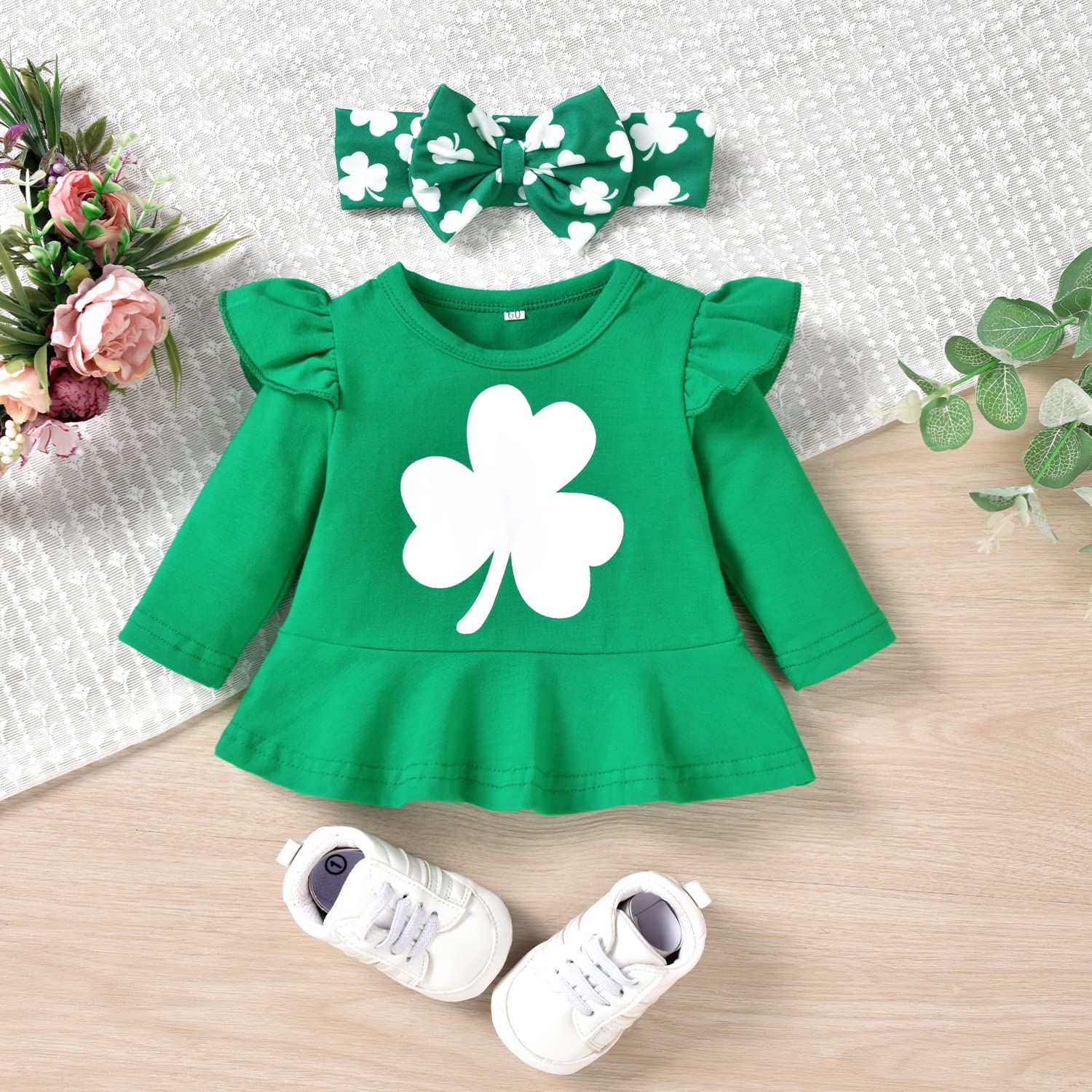 Aalizzwell 3-6 Months Baby Girl St. Patrick’s Day Clothes Infant Girls First Saint Patrick’s Day Outfit My Tunic Clothing Set Shamrock Green Clover