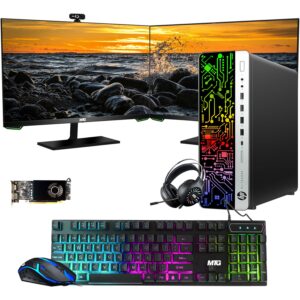 hp g3 rgb computer pc intel i5-6th gen, amd rx 550 graphics, 32gb ram, 1tb ssd + 3tb hdd, mtg new 27 inch dual monitor, rgb keyboard mouse, headphone, webcam, win 10 pro (renewed)