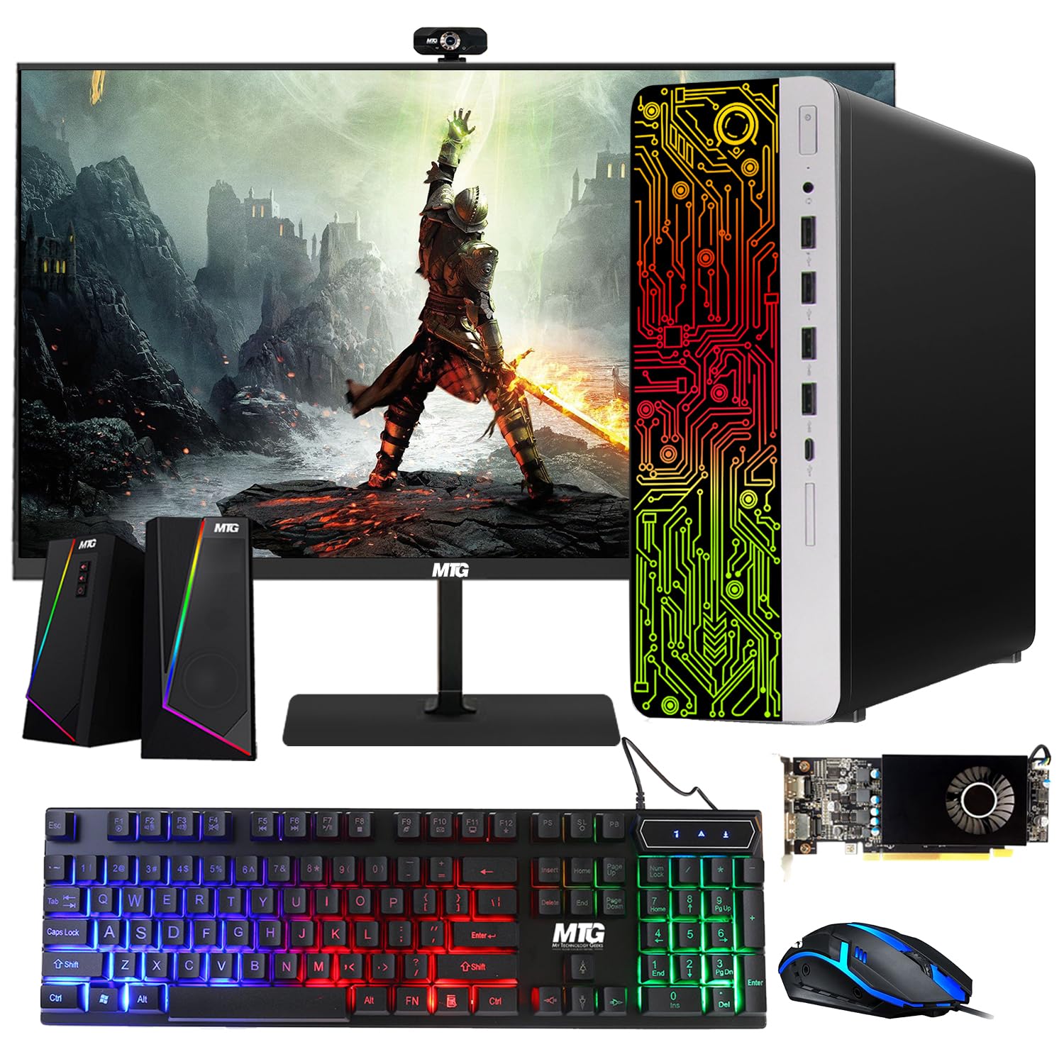 HP G3 Gaming Desktop PC, Intel Core i5 6th Gen, AMD RX 550 Graphics, 32GB RAM, 512GB SSD + 1TB HDD, MTG 27 Inch Monitor, RGB Keyboard Mouse, Speaker, Webcam, WiFi, Win 10 Pro (Renewed)