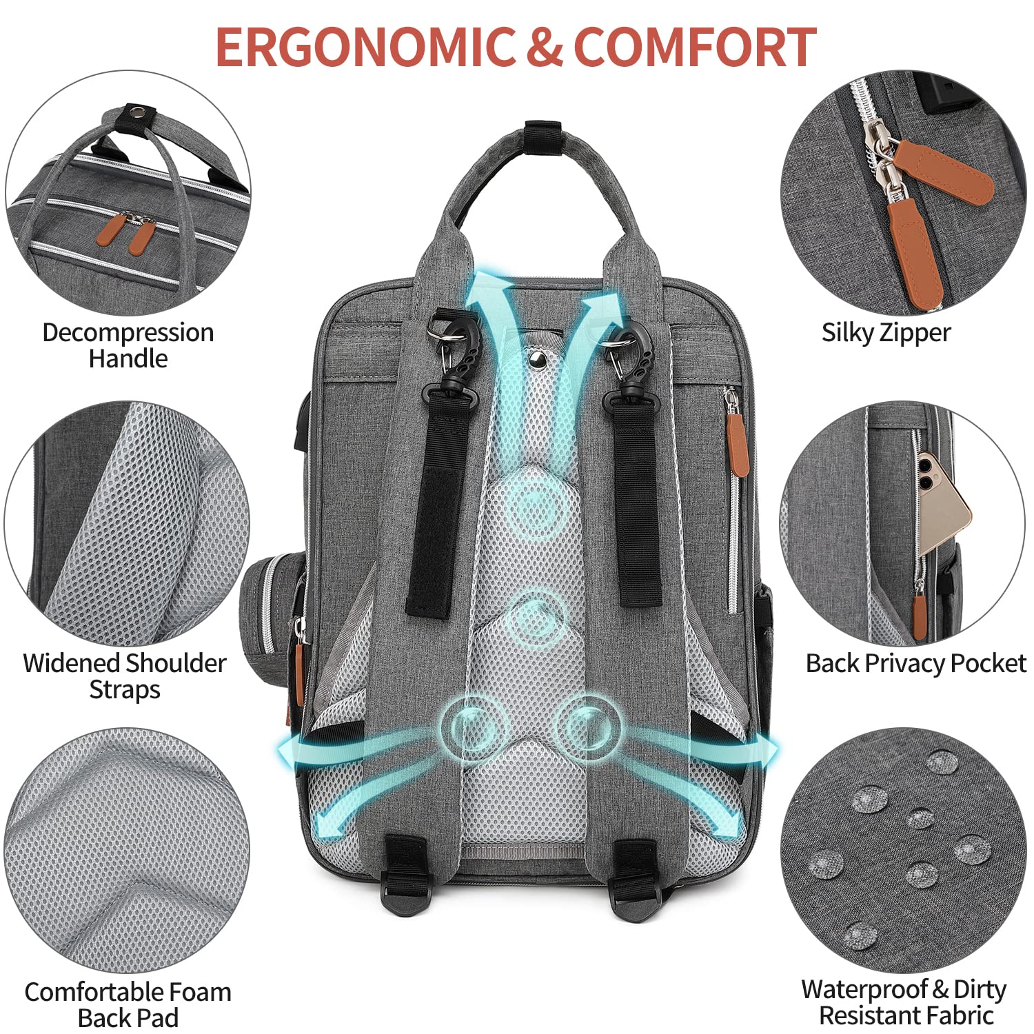 VigoRise Diaper Bag Backpack, Unisex Baby Bags with Changing Pad, Multifunction Waterproof Travel Back Pack (Dark Grey)