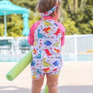 TUPOMAS Baby Girls Swimsuit Long Sleeve Dinosaur Bathing Suit Sun Protect Rashguard One Piece Swimwear 12-18 Months