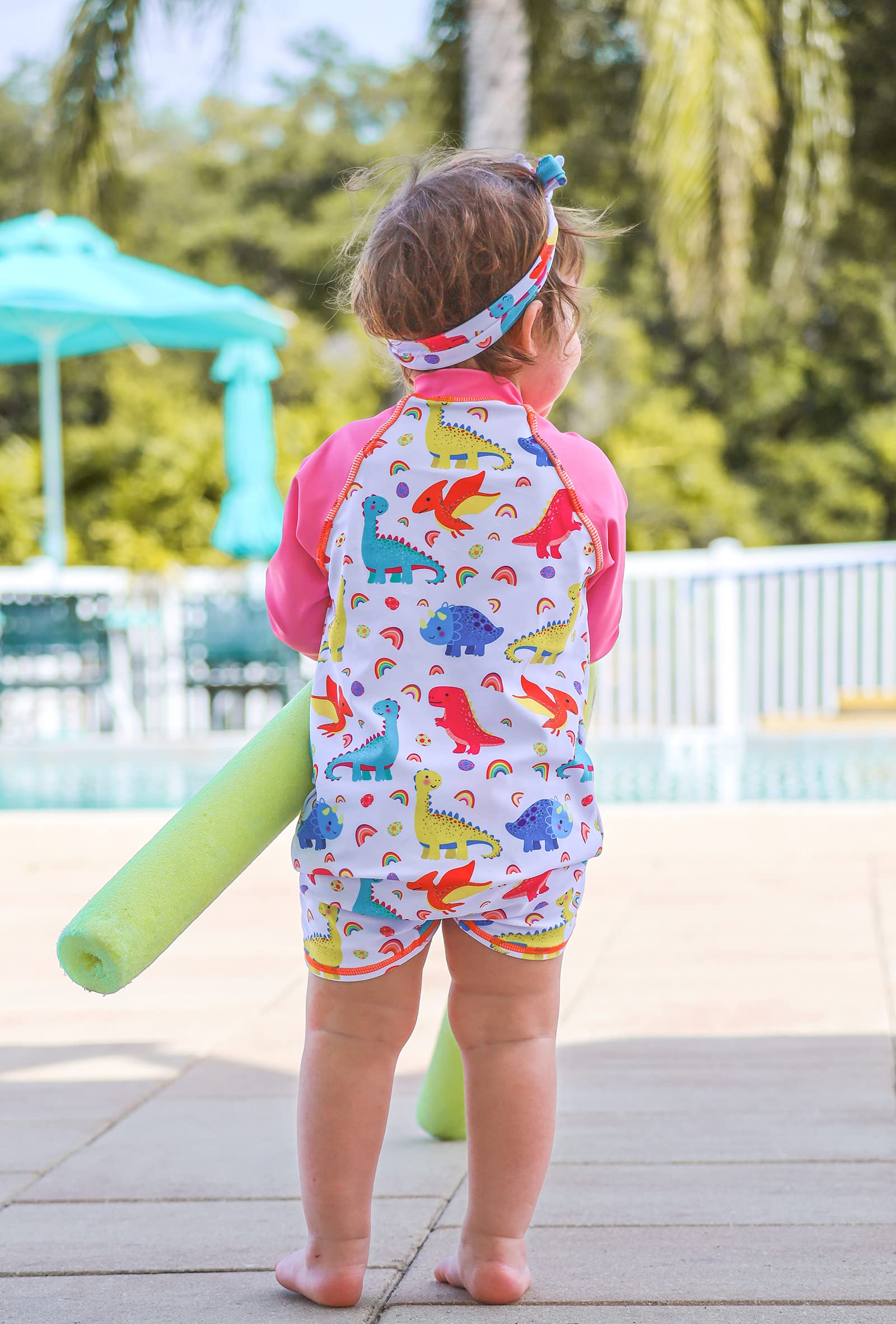 TUPOMAS Baby Girls Swimsuit Long Sleeve Dinosaur Bathing Suit Sun Protect Rashguard One Piece Swimwear 12-18 Months