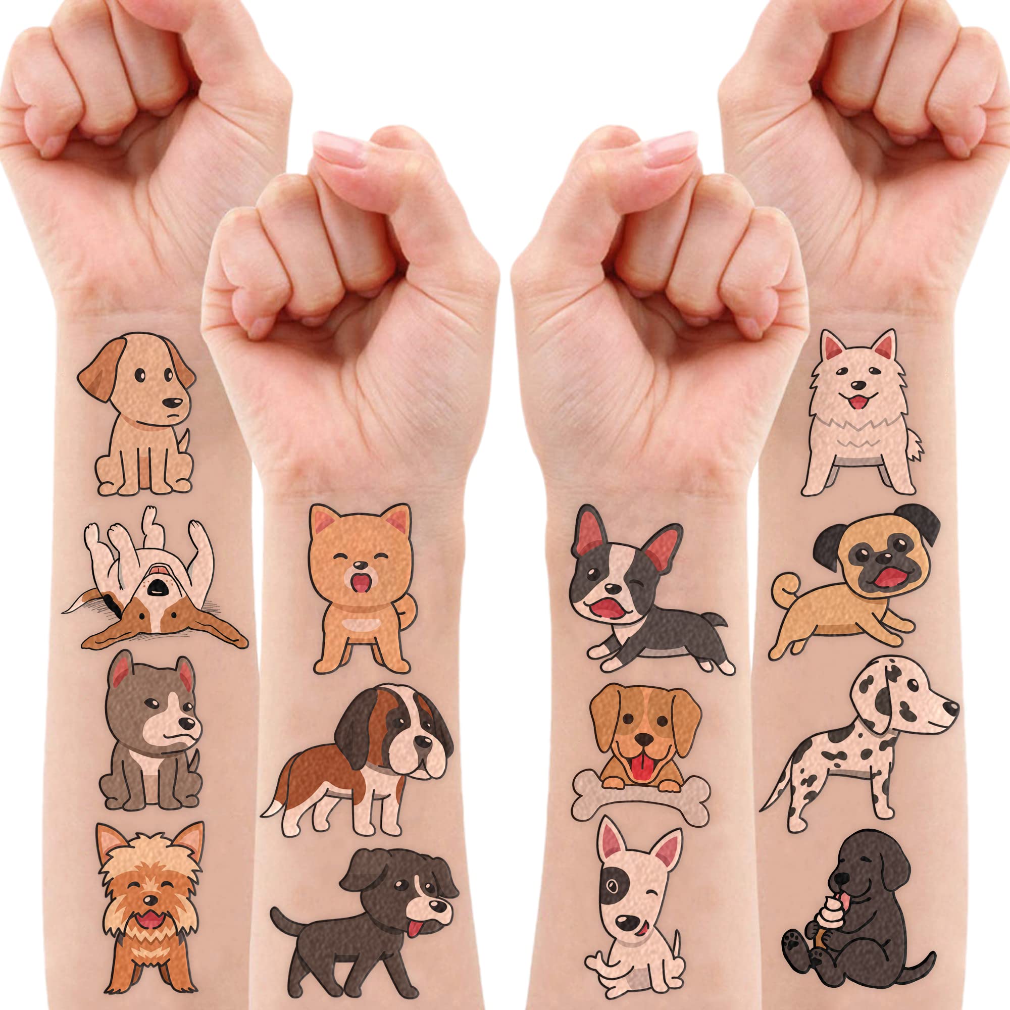 8 Sheets (96PCS) Temporary Tattoos Dog Birthday Party Supplies Decorations Party Favors Tattoo Stickers For Kids Girls Boys Gifts Classroom School Theme Prizes Rewards