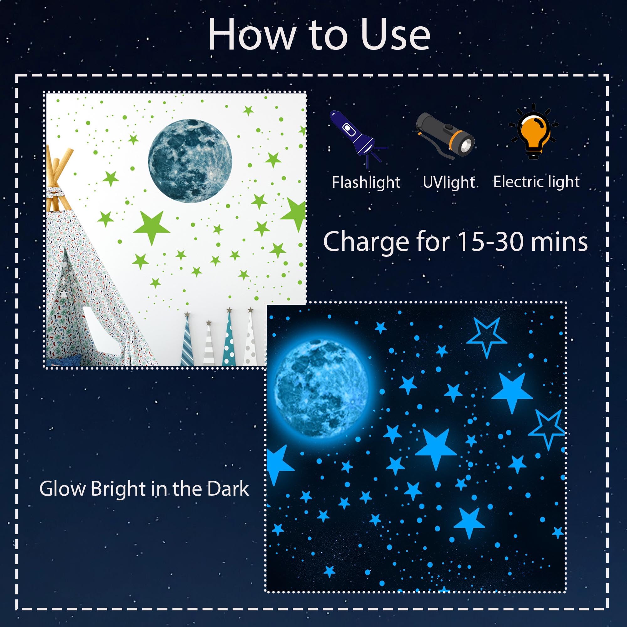 Glow in The Dark Stars Wall Stickers,Glowing Stars for Ceiling and Wall Decals,1049 Pcs,Ceiling Stars Glow in The Dark,Perfect for Kids Bedding Room,Play Room,Living Room,Wall Decorations,Baby Room