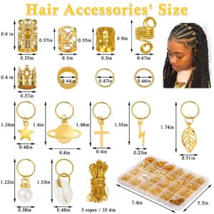 Lucomb 259 Pcs Hair Jewelry for Braids, Loc Jewelry for Hair Dreadlock for Women, Metal Gold Rings Cuffs Clips for Dreadlock Accessories Hair Braids Jewelry Decorations