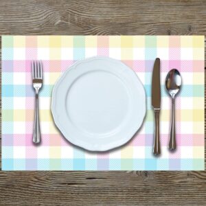 Rvsticty Linen Spring Placemats Set of 4 Buffalo Check Plaid Easter Table Mats Easter Decor Birthday Party Home Kitchen Table Decorations and Supplies-12×18''