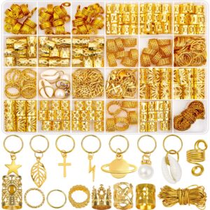 lucomb 259 pcs hair jewelry for braids, loc jewelry for hair dreadlock for women, metal gold rings cuffs clips for dreadlock accessories hair braids jewelry decorations