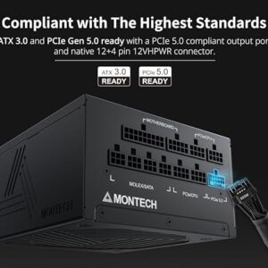 MONTECH Titan Gold 1200W High-End ATX Gaming Power Supply - 80 Plus Gold & Cybenetics Platinum - Fully Modular - ATX 3.0 Standard Compatible - PCIe 5.0 Connector Ready - New 12VHPWR