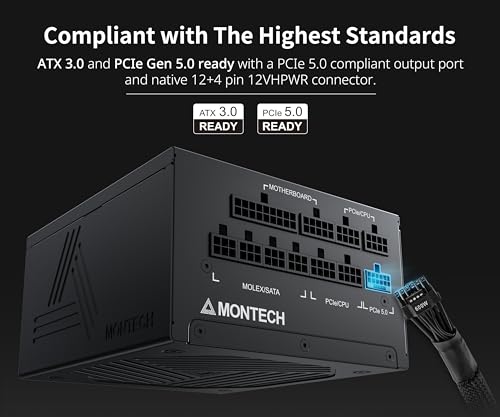 MONTECH Titan Gold 1200W High-End ATX Gaming Power Supply - 80 Plus Gold & Cybenetics Platinum - Fully Modular - ATX 3.0 Standard Compatible - PCIe 5.0 Connector Ready - New 12VHPWR