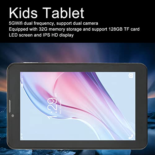 Yoidesu 7in Tablet, Kids Tablet 2GB 32GB 3G Internet Calling for Android10 System, 5G WiFi Dual Band Dual Camera Tablet PC 100‑240V (US Plug)