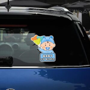 Iprokiu Cartoon Baby on Board Car Sticker Cute Baby and Balloon Kids on Board Car Window Bumper Decal Waterproof Vinyl Baby in Car Decal Safety Sign Vehicle Truck SUV Car Styling (Cute Boy)