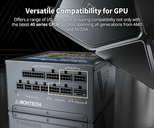 MONTECH Titan Gold 1200W High-End ATX Gaming Power Supply - 80 Plus Gold & Cybenetics Platinum - Fully Modular - ATX 3.0 Standard Compatible - PCIe 5.0 Connector Ready - New 12VHPWR