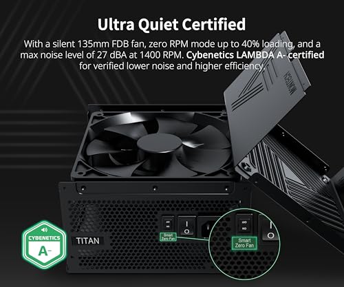 MONTECH Titan Gold 1200W High-End ATX Gaming Power Supply - 80 Plus Gold & Cybenetics Platinum - Fully Modular - ATX 3.0 Standard Compatible - PCIe 5.0 Connector Ready - New 12VHPWR