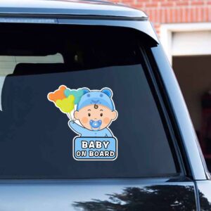 Iprokiu Cartoon Baby on Board Car Sticker Cute Baby and Balloon Kids on Board Car Window Bumper Decal Waterproof Vinyl Baby in Car Decal Safety Sign Vehicle Truck SUV Car Styling (Cute Boy)