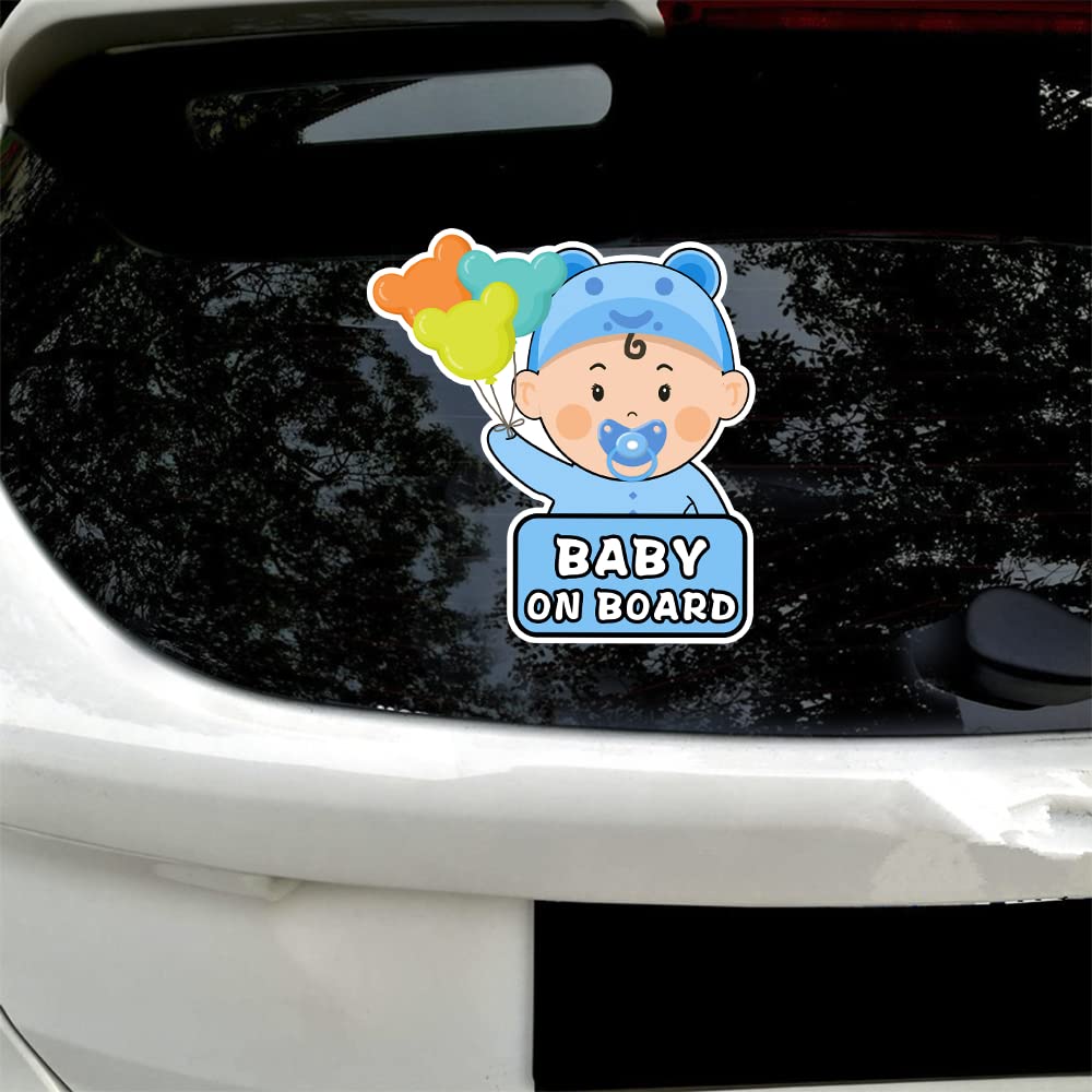 Iprokiu Cartoon Baby on Board Car Sticker Cute Baby and Balloon Kids on Board Car Window Bumper Decal Waterproof Vinyl Baby in Car Decal Safety Sign Vehicle Truck SUV Car Styling (Cute Boy)