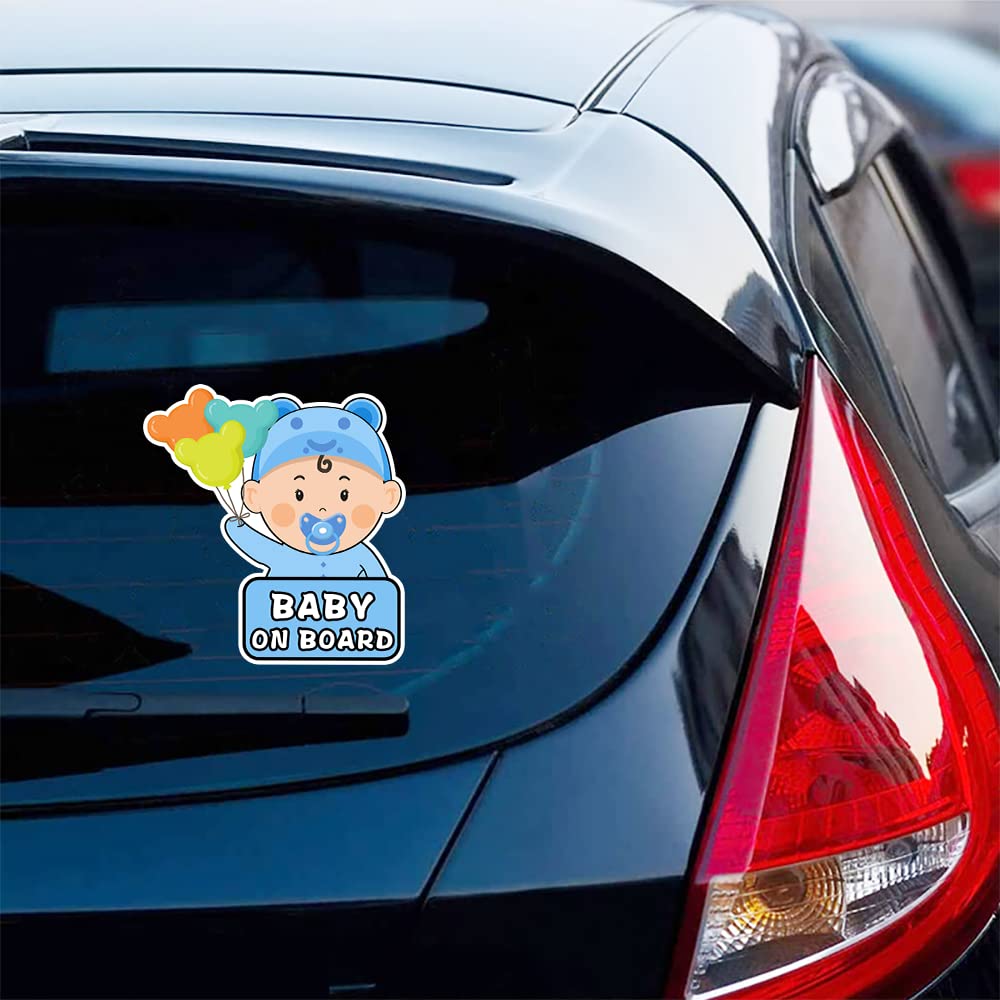 Iprokiu Cartoon Baby on Board Car Sticker Cute Baby and Balloon Kids on Board Car Window Bumper Decal Waterproof Vinyl Baby in Car Decal Safety Sign Vehicle Truck SUV Car Styling (Cute Boy)