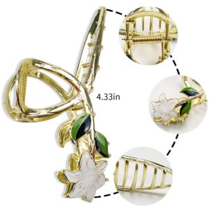 Hair Claw Clips Acrylic Barrette Crab Headband Ponytail Thick Gold Curly Hair Clip Gothic Styling Accessories White Lily Flower Metal 4.3 Inches Non-slip Suitable for Women Beauty Decor