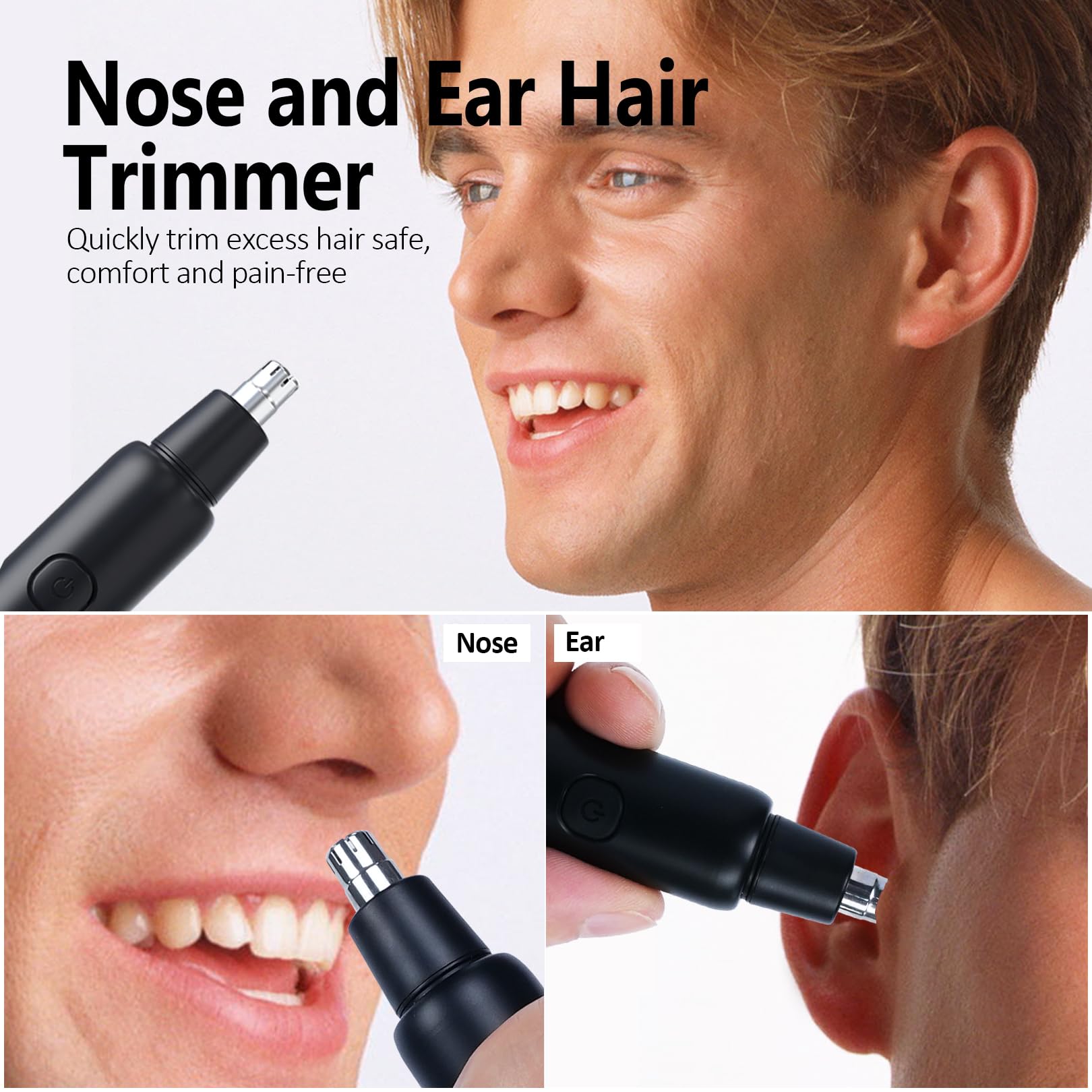 Soullco Ear and Nose Hair Trimmer for Men Rechargeable, USB Electric Nose Hair Trimmer for Women Professional Painless, Dual Edge Blades for Easy Cleansing