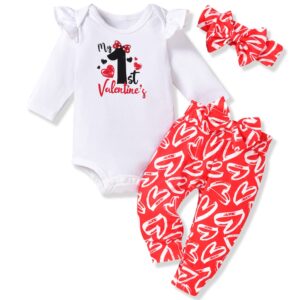 hintina infant baby girl 1st first valentines day outfits red heart bodysuit clothes set 12-18 months