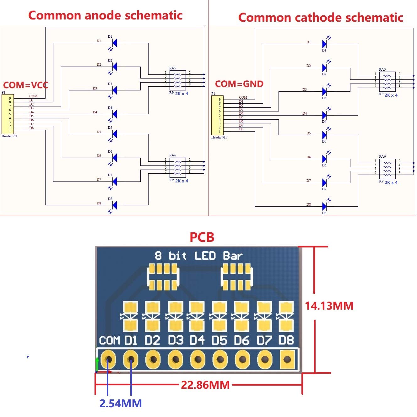 3.3V 5V 8 Bit Red Common Anode LED Indicator Module DIY kit No Pin(1)