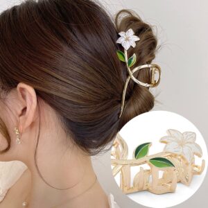 Hair Claw Clips Acrylic Barrette Crab Headband Ponytail Thick Gold Curly Hair Clip Gothic Styling Accessories White Lily Flower Metal 4.3 Inches Non-slip Suitable for Women Beauty Decor