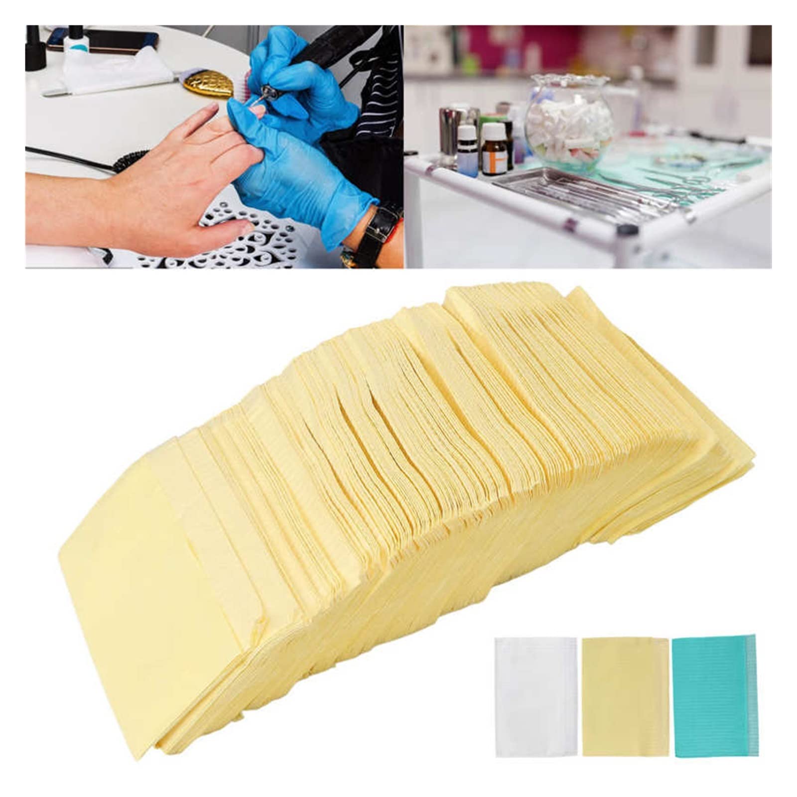 125 Pcs/Set Disposable Tattoo Cleaning Wipes Waterproof Medical Nail Polish Tablecloth Dental Piercing Bibs Waterproof Sheet (Color : Yellow)