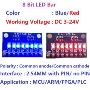 3.3V 5V 8 Bit Red Common Anode LED Indicator Module DIY kit No Pin(1)