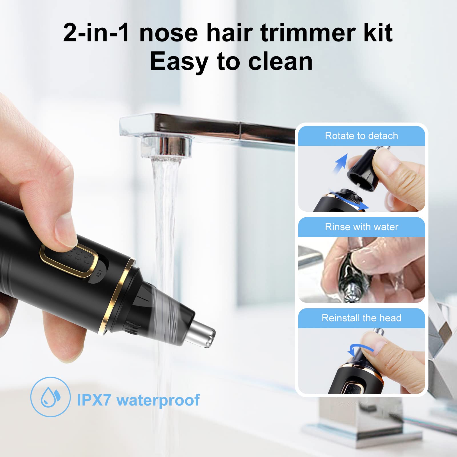 XOOMRSCP Nose Hair Trimmer for Men, 2024 Painless USB Rechargeable Nose Hair Trimmer, Ear and Nose Hair Trimmer for Men, Professional Facial Hair Trimmer with IPX7 Waterproof Dual Edge Blades