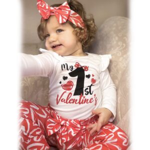 HINTINA Infant Baby Girl 1st First Valentines Day Outfits Red Heart Bodysuit Clothes Set 12-18 Months