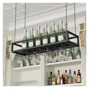 ehein black hanging wine rack， iron chain adjustable height ，wine bottle shelf bars kitchens wine storage holder for goblet stemware glass cup organizer (color : black, size : 80x25x20cm(31x10x8in))