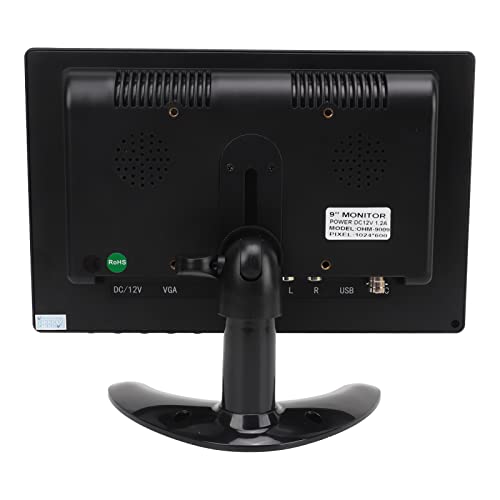 Computer Monitor, DVR Monitor 9 Inch TFT LCD Builtin Speaker Easy Installation Multiple Input Interface with VGA Cable for Laptop (US Plug)