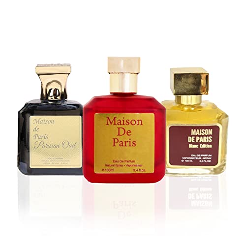 META-BOSEM Mason de Paris+Parisian Oud+Blanc Edition Women Perfume Collection, Eau de Parfum Natural Spray - Fresh Scent - Holiday Gift Set (Pack of 3) Each 3.4 Fl Oz, Total 10.2 Fl Oz