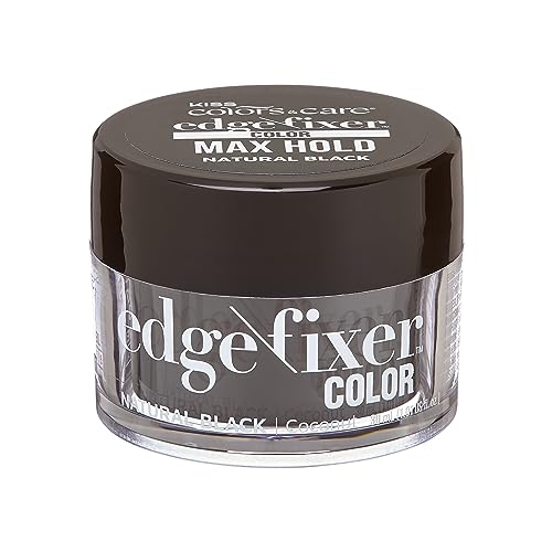 KISS COLORS & CARE Color Edge Fixer 1.01 oz. (30mL) Travel Size - Natural Black, Hides Grays & Fills In Hairline, Moisturizing, No Flakes, 24 Hour Maximum Hold, Natural Results, Keep Edges In Check