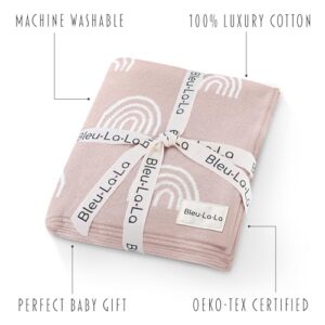 Bleu La La Knit Baby Swaddle Blanket for Girls - 100% Cotton Buttery Soft Cozy Receiving Swaddle Crib Stroller Blanket for Shower Gift Registry for Newborns, Infants, Toddlers (Rainbow - Pink)