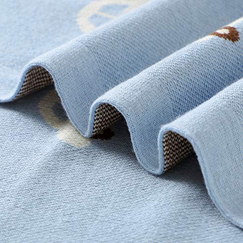 Bleu La La Baby Blanket for Boys 100% Cotton Buttery Soft Cozy Receiving Swaddle Crib Stroller Blanket for Shower Gift Registry for Newborns, Infants, Toddlers (Cars - Baby Blue)