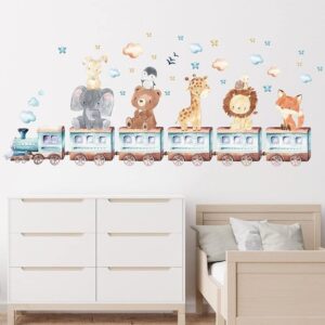 baby animals train cartoon wall stickers vinyl decal for kids room decoration boy girl nursery bedroom decor (train)