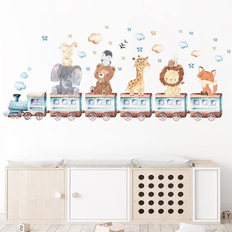 Baby Animals Train Cartoon Wall Stickers Vinyl Decal for Kids Room Decoration Boy Girl Nursery Bedroom Decor (Train)