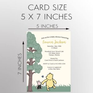 Winnie the Pooh Baby Shower Invitation Pooh Bear Piglet Cute Cartoon Vintage Nostalgic Unisex Gender Neutral Sprinkle Custom Printed Personalized Customized (12 count)