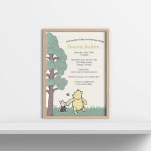 Winnie the Pooh Baby Shower Invitation Pooh Bear Piglet Cute Cartoon Vintage Nostalgic Unisex Gender Neutral Sprinkle Custom Printed Personalized Customized (12 count)