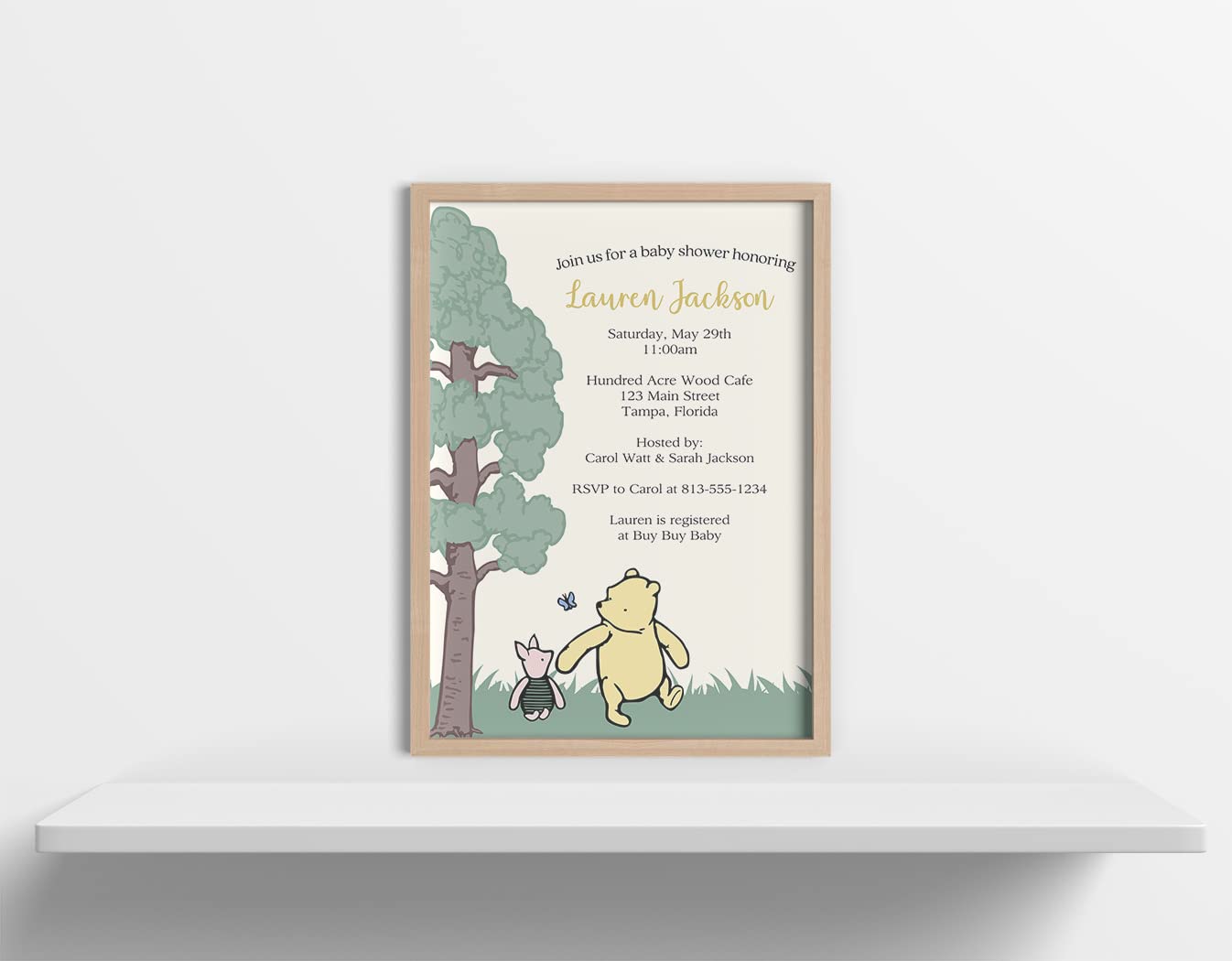 Winnie the Pooh Baby Shower Invitation Pooh Bear Piglet Cute Cartoon Vintage Nostalgic Unisex Gender Neutral Sprinkle Custom Printed Personalized Customized (12 count)